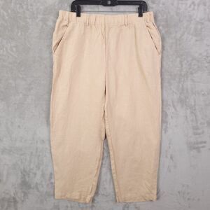 Quince 100% European Linen Pants Womens Beige Large Straight Pull On Pockets